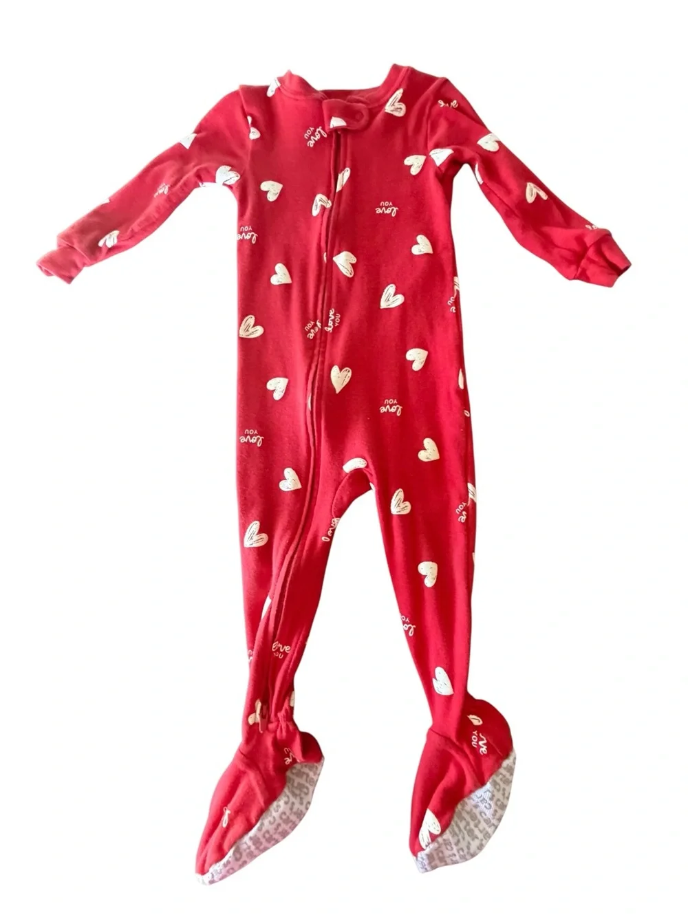 Carter’s Red Heart Footed Sleeper Pajamas 18M Zip Valentine’s Day